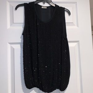 L'Agence Black Crystal Beaded Silk Scoop Neck Top 👚 Size S 🤩 MC